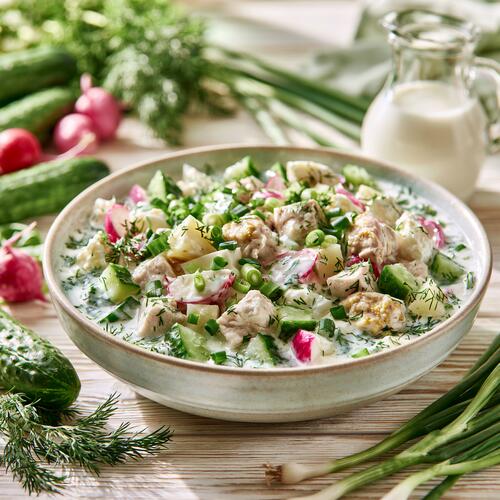 окрошка с курицей на кефире