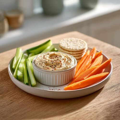 carrot and cucumber sticks with hummus