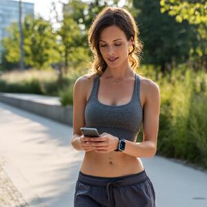 девушка идет с телефоном