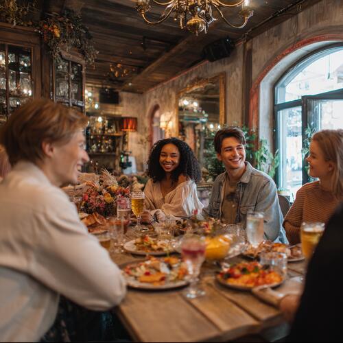 company at a festive table