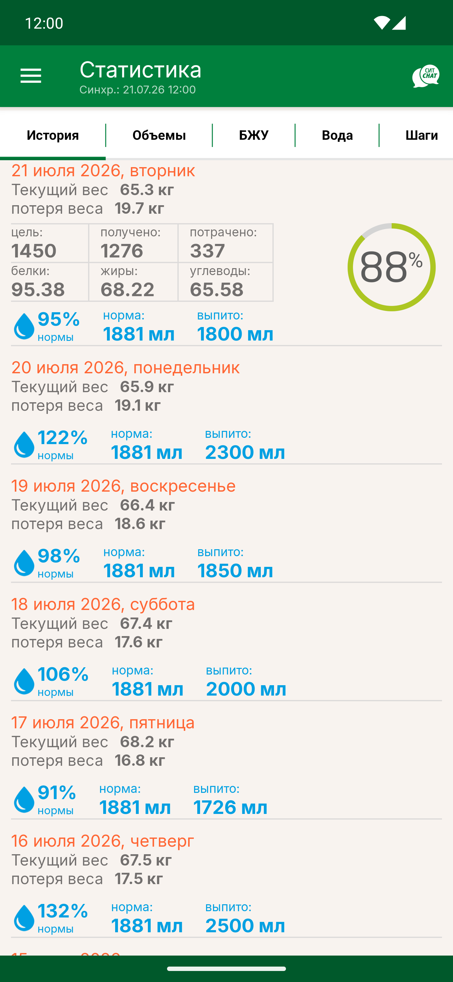 Вкладка «История»