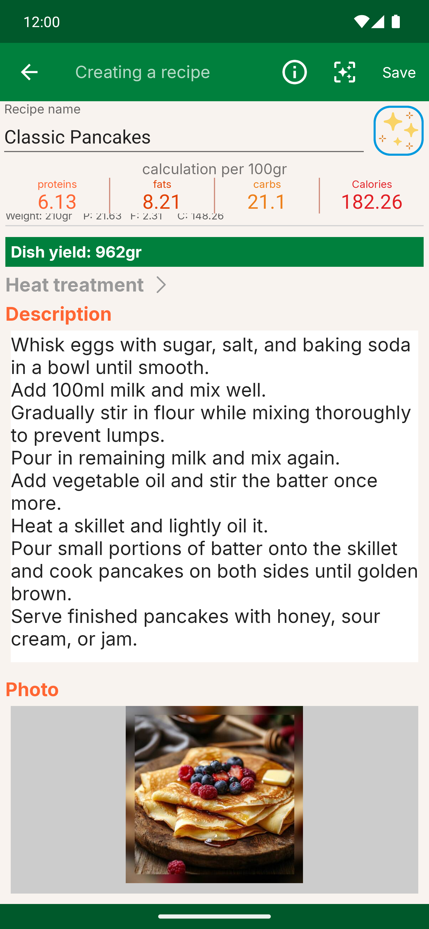 Recipe description and photo